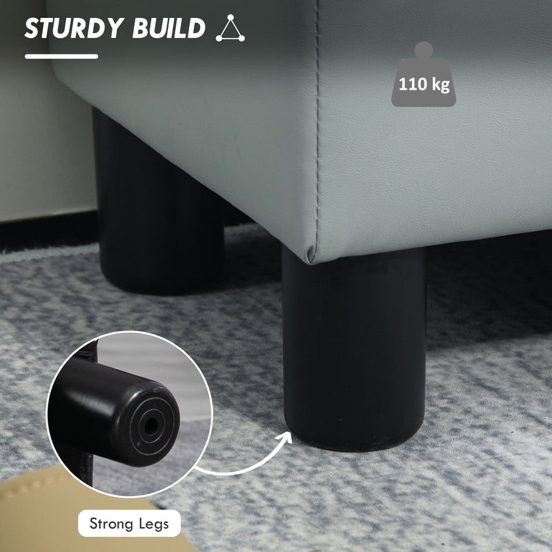 Grey PU Leather Footstool with Four Sturdy Plastic Legs by HOMCOM