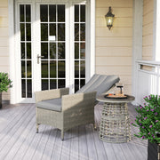 Grey Rattan Garden Recliner Chair With Adjustable Backrest and Cushion by Outsunny