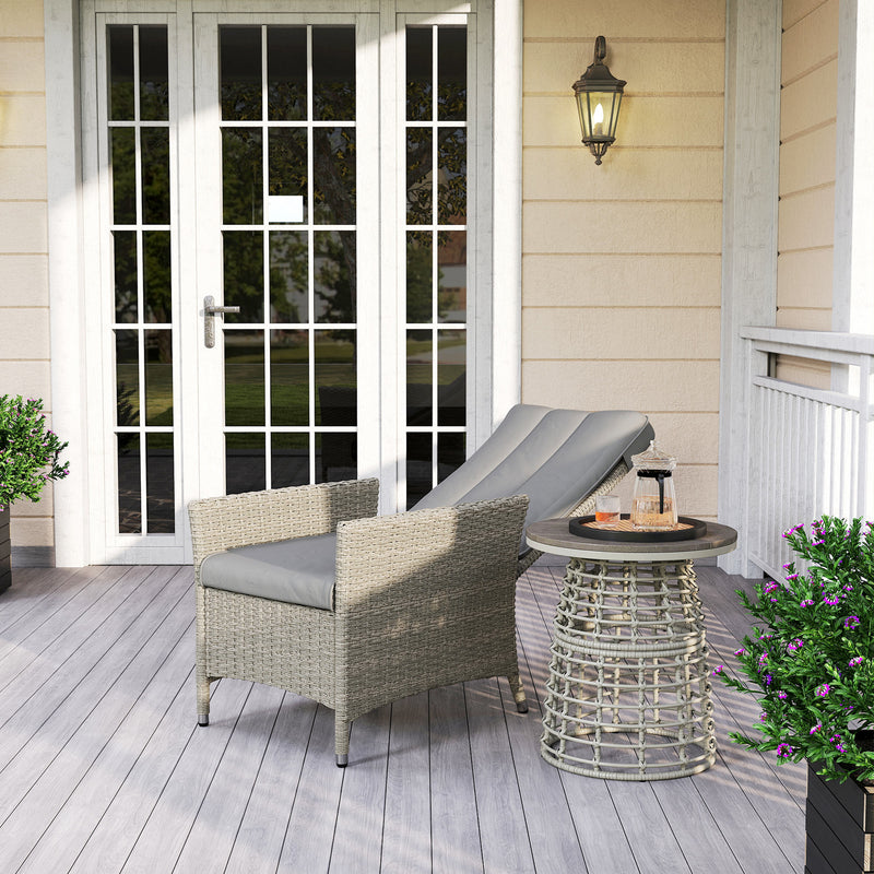 Grey Rattan Garden Recliner Chair With Adjustable Backrest and Cushion by Outsunny