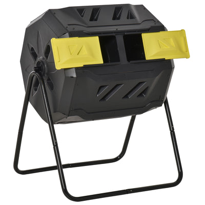 160L Dual Chamber Rotating Compost Bin Yellow Garden Waste Tumbler by Outsunny