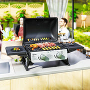 2 Burner Portable Gas BBQ Grill with Folding Side Tables and Thermometer by Outsunny