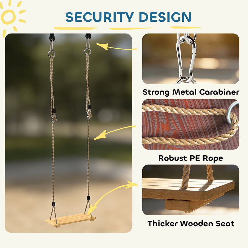 Wooden Garden Swing Set for Children with Adjustable Ropes and Easy Tree Hanging Natural Wood AOSOM