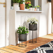 Metal Planter Set of 2 for Indoor or Outdoor Plants with Modern Woven Design Black AOSOM
