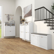 12 Pair Shoe Storage Cabinet With Chevron Detail and Elegant Design for Hallway White