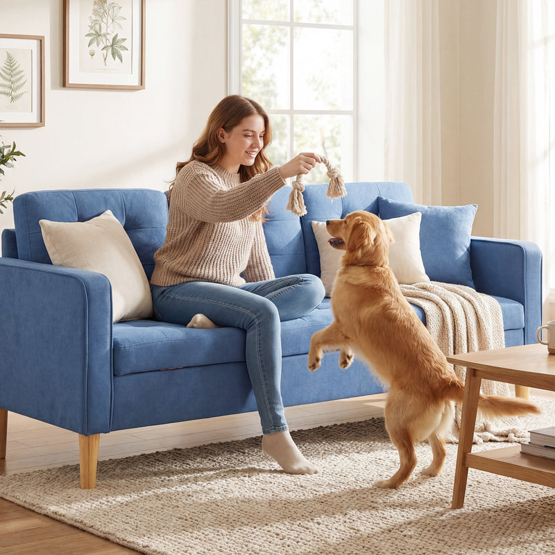 3 Seater Sofa with Hidden Storage for Small Living Rooms Blue AOSOM