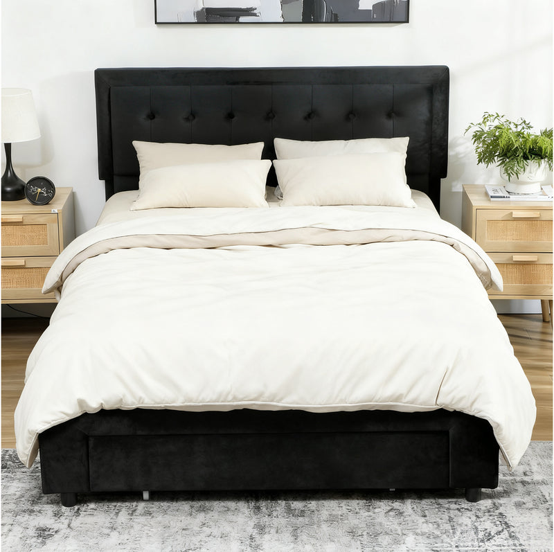 King Size Ottoman Storage Bed with Gas Lift and Front Drawer for Clutter-Free Bedrooms