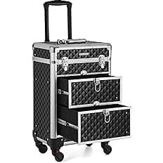 Songmics Trolley Beauty Case 2 Drawer Black