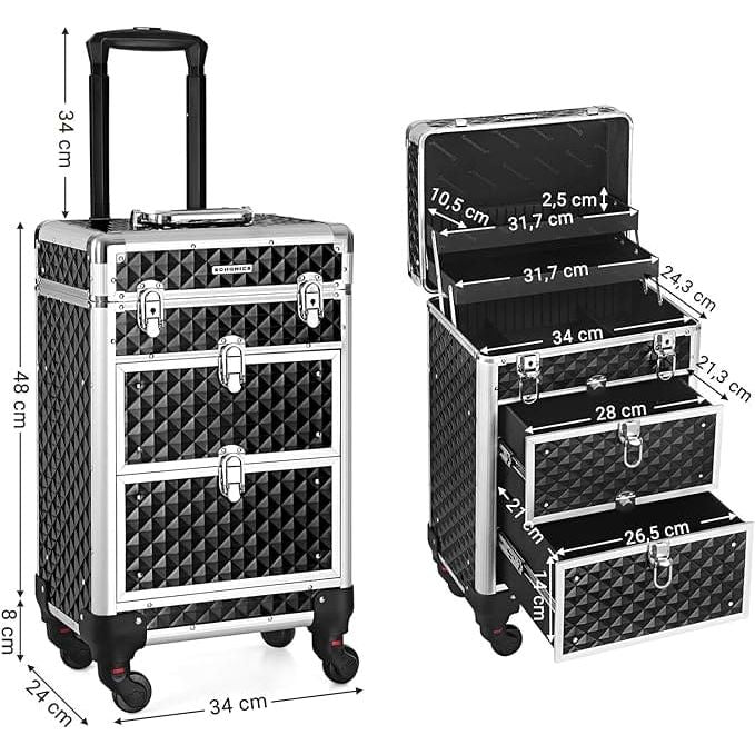 Songmics Trolley Beauty Case 2 Drawer Black