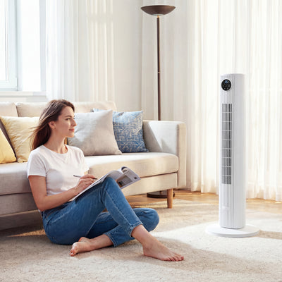 Tower Fan for Quiet Energy Saving Cooling with Remote Control for Home or Office White AOSOM