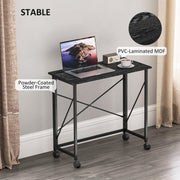 Black 80cm Folding Desk on Wheels for Home Office or Study Space Saving Design