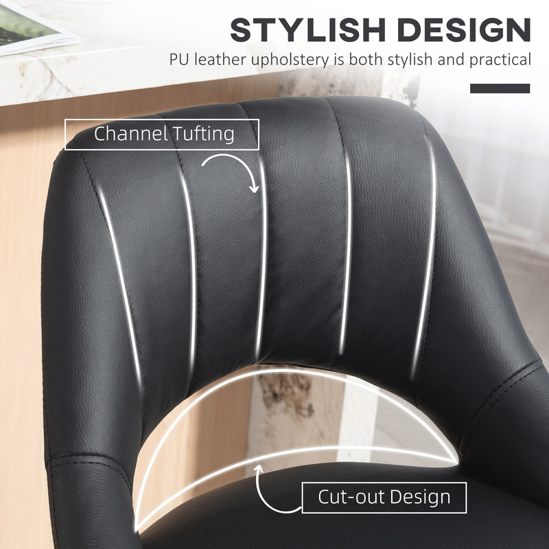 Set of 2 Adjustable Faux Leather Bar Stools With Footrest Ideal for Kitchen Island Black