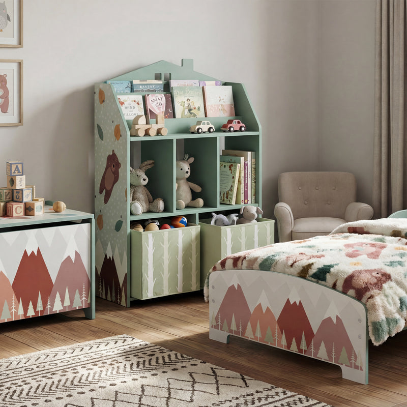Kids Storage Shelf with Book Display and Drawers for Easy Organisation Green AOSOM