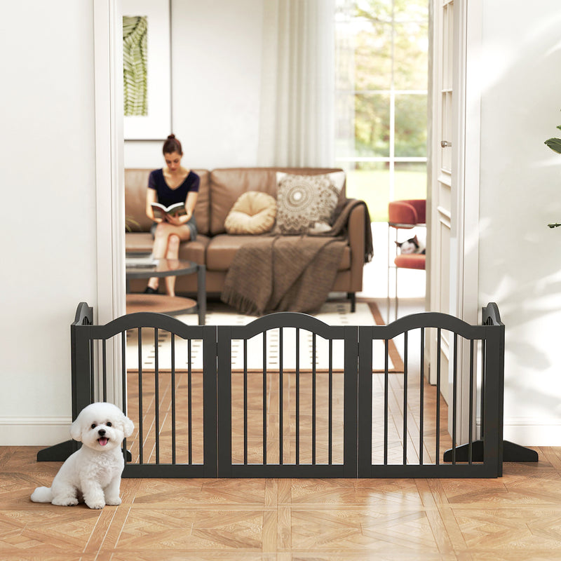 Freestanding Foldable Wooden Puppy Gate for Doorways and Hallways Black