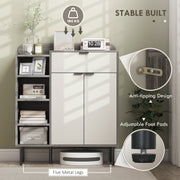 Modern 12 Pair Shoe Storage Cabinet With Drawers Ideal For Hallway or Bedroom Grey White