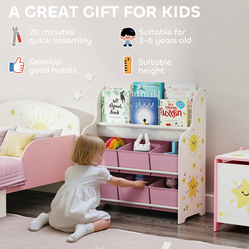 Kids Storage Shelf With Book Rack and Removable Drawers for Easy Organisation Pink AOSOM