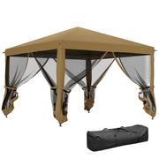 Khaki 3 x 3m Pop Up Gazebo with Mesh Sidewalls and Carry Bag for Garden Patio by Outsunny