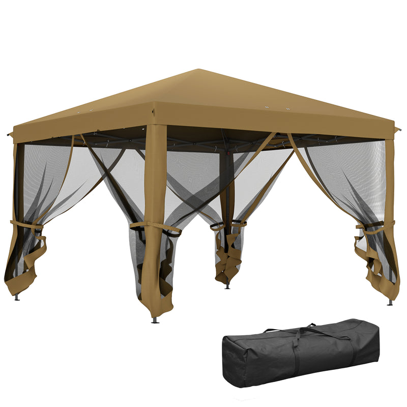 Khaki 3 x 3m Pop Up Gazebo with Mesh Sidewalls and Carry Bag for Garden Patio by Outsunny