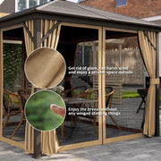 Brown 3m x 3m Metal Hardtop Gazebo with Curtains and Accessories by Outsunny