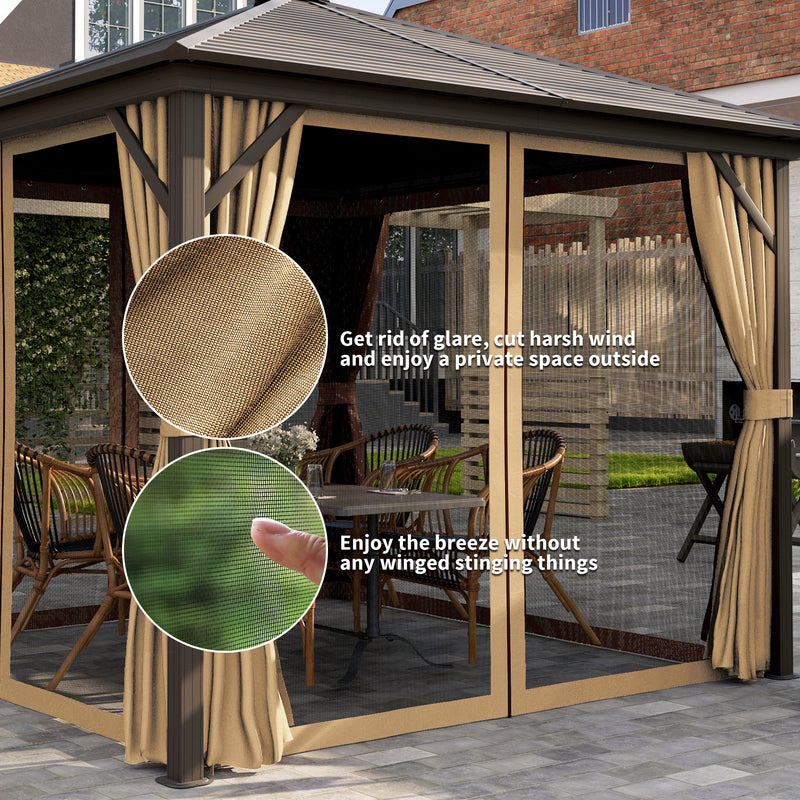 Brown 3m x 3m Metal Hardtop Gazebo with Curtains and Accessories by Outsunny