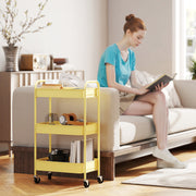 Three Tier Steel Storage Trolley With Wheels For Kitchen Or Office Use, Yellow