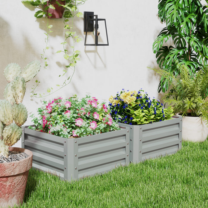 Set of Two Light Grey Steel Planter Boxes 60 x 60cm for Garden and Patio by Outsunny