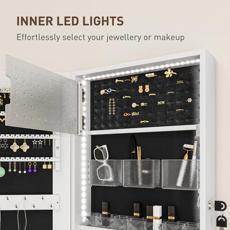 White Lockable Jewellery Cabinet with LED Lights and Black Lining 108 x 37cm by HOMCOM