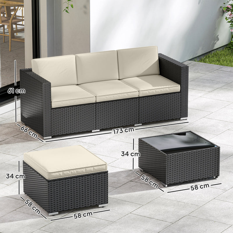Rattan Garden Furniture Set with Corner Sofa Footstool and Table for Comfortable Outdoor Seating, Black