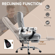 Reclining Massage Office Chair With Heat Adjustable Height And Footrest For Home, Use Grey