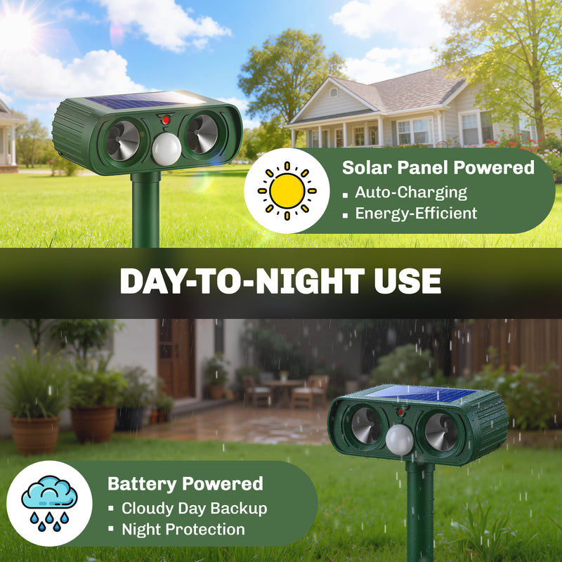 Solar Animal Repeller for Gardens with Ultrasonic Motion Sensor and Weatherproof Design Green Outsunny