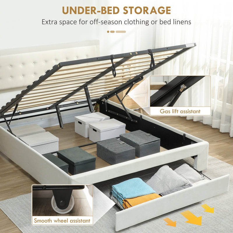 King Size Ottoman Storage Bed Cream White - headboard detail