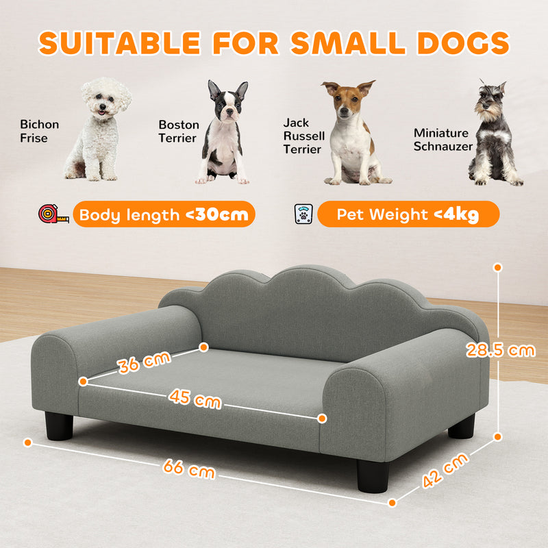 Elevated Dog Sofa Bed with Backrest and Armrests for Small Pets Ideal for Indoors Grey