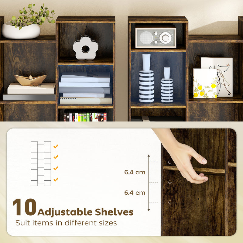 Tall Wooden 21 Cube Bookcase With Open Storage Shelves For Home Office Brown AOSOM