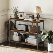 3 Tier Console Table with Open Storage Shelves Ideal for Hallway or Living Room, Rustic Brown