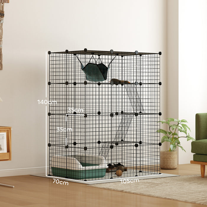 Large 4 Tier DIY Cat Cage with Hammock Ramps and 5 Doors for Indoor Use by PawHut