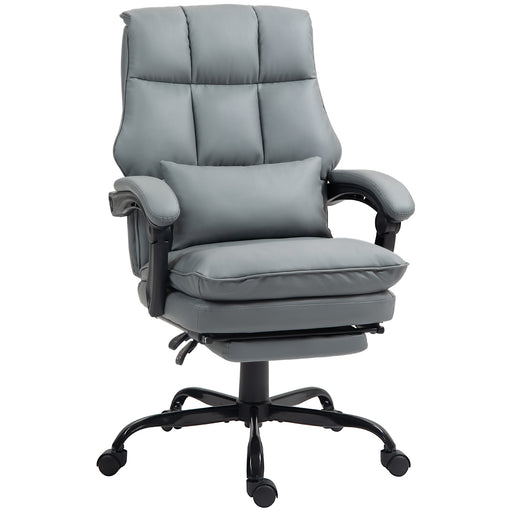 Grey Faux Leather Reclining Executive Swivel Office Chair With Footrest by HOMCOM