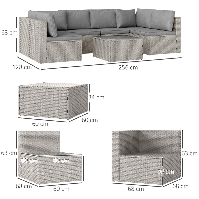 Grey 7 Seater Modular Rattan Garden Furniture Set with Cushions