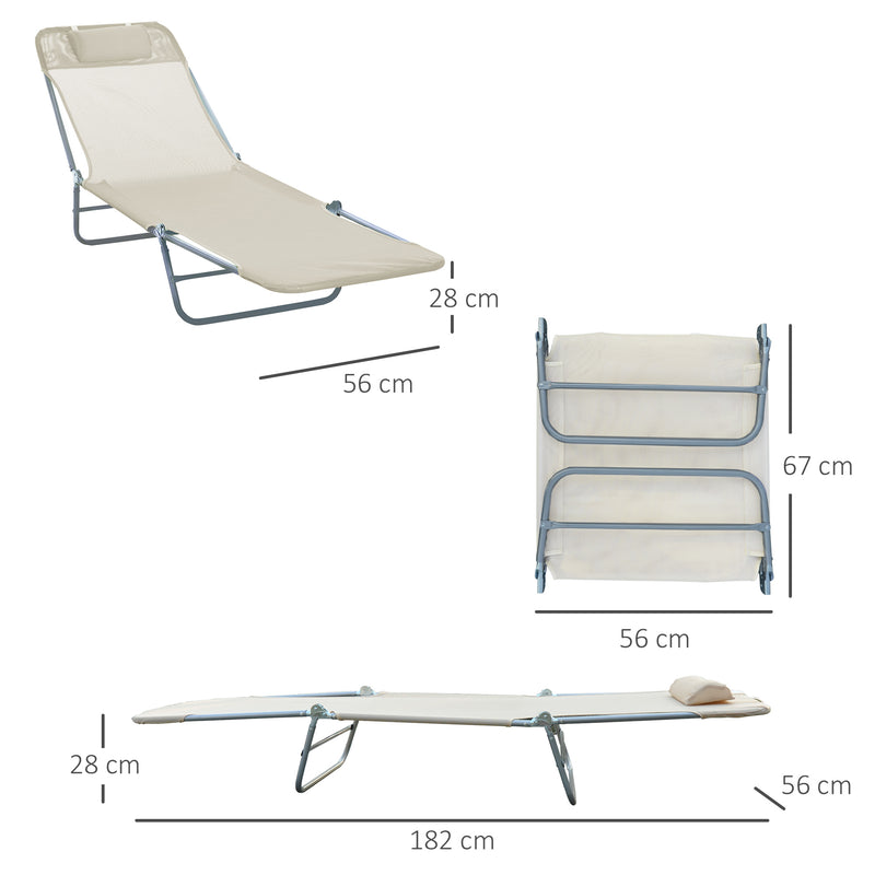 Beige Foldable Garden Sun Lounger with Adjustable Backrest and Headrest for Outdoor Relaxing