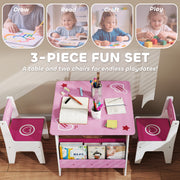 3 Piece Kids Table and Chair Set With Storage Shelves For Playroom Or Nursery Pink AOSOM