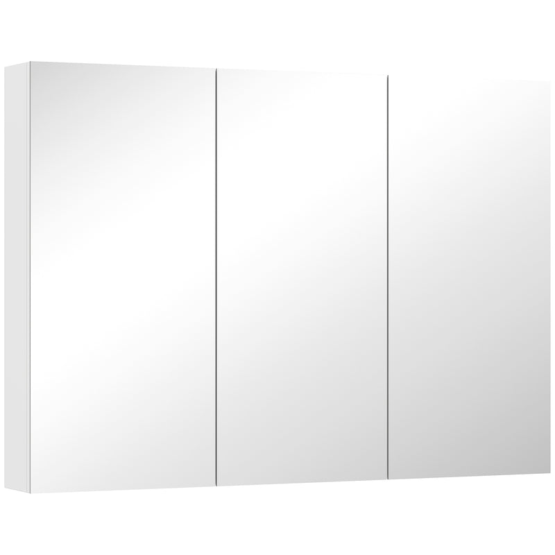 Wall Mounted Bathroom Cabinet With Triple Mirror Doors And Shelves For Storage, White