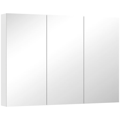 Wall Mounted Bathroom Cabinet With Triple Mirror Doors And Shelves For Storage, White