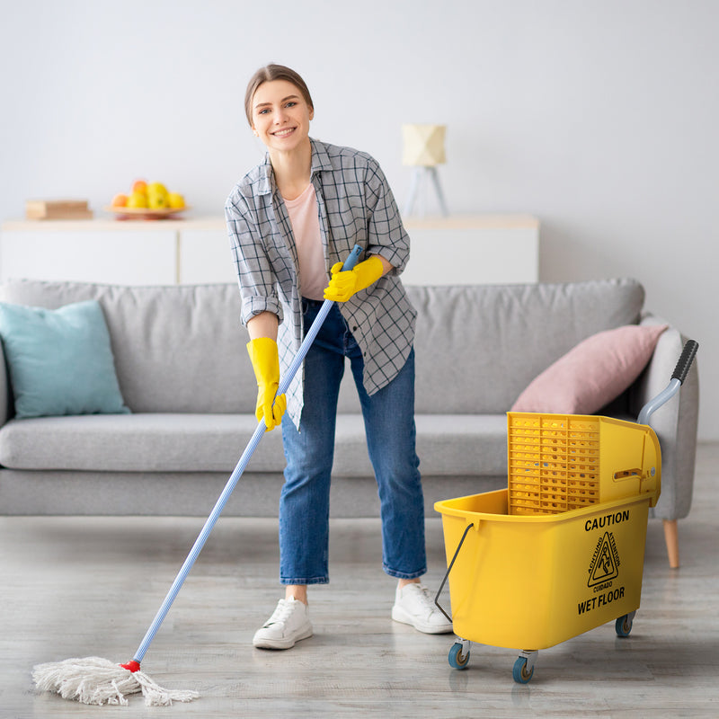 Yellow 20L Mop Bucket with Wringer and Wheels for Floor Cleaning by HOMCOM AOSOM
