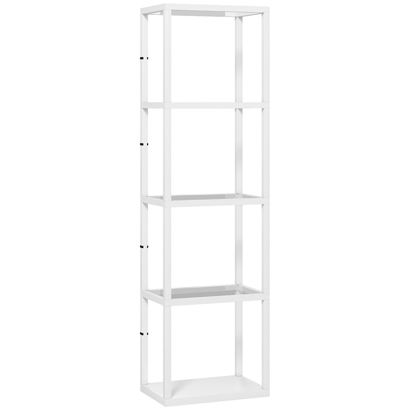 Tall LED Floor Lamp with 4-Tier Storage Shelves for Living Room or Bedroom, White