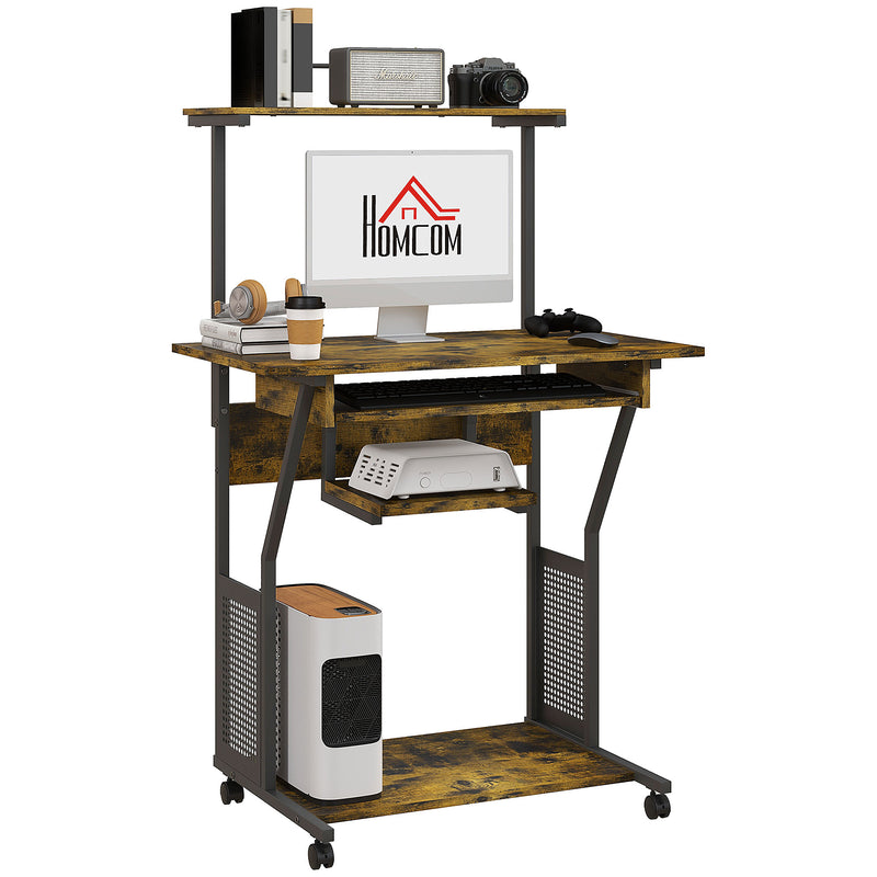 Computer Desk with Sliding Keyboard Tray and Shelves for Home Office Storage Brown Black