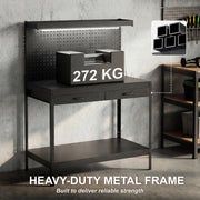 Workbench with Storage, LED Light and Power Outlets for Garage or Workshop Black AOSOM