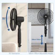 Pedestal Fan with Three Speeds Insect Repellent Box and LED Display for Home Use, Black