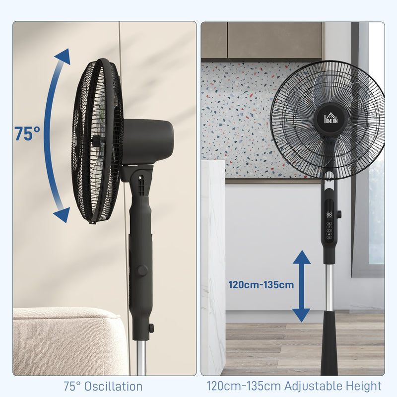 Pedestal Fan with Three Speeds Insect Repellent Box and LED Display for Home Use, Black