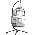 Grey Hanging Egg Chair with Stand for Relaxing Indoors or Outdoors Foldable Basket Outsunny