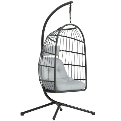 Grey Hanging Egg Chair with Stand for Relaxing Indoors or Outdoors Foldable Basket Outsunny