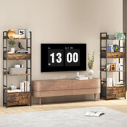 Industrial Style Bookcase With 4 Open Shelves And 3 Storage Drawers For Home Office Brown Black