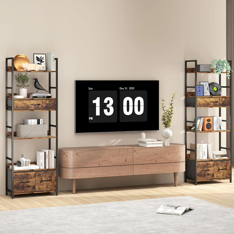 Industrial Style Bookcase With 4 Open Shelves And 3 Storage Drawers For Home Office Brown Black